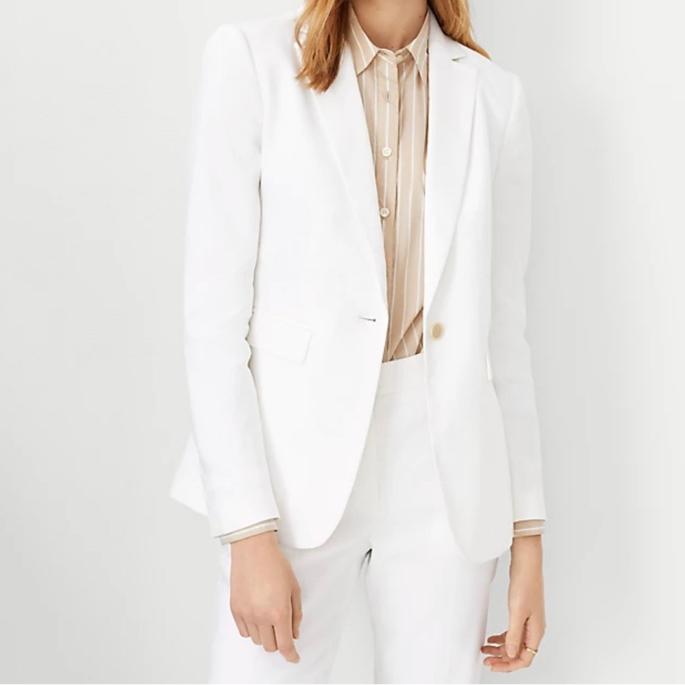 Ann Taylor Petite Long One Button Blazer - White